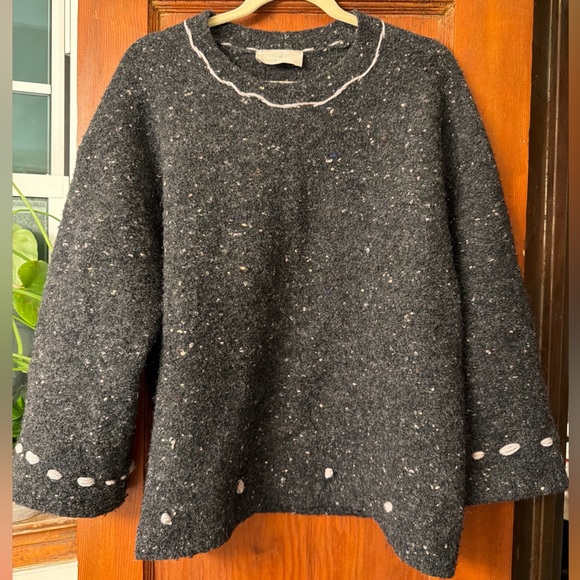 Everlane Sweaters - Everlane Speckled Oversized Woolblend DIY Boucle-Crewneck Gray & Ivory Sweater L